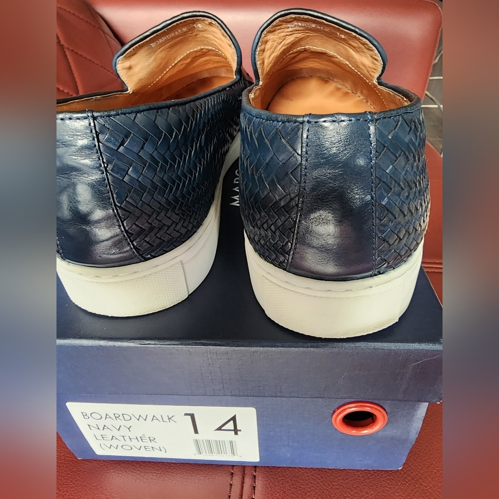 Marc Nolan Boardwalk Woven Calfskin Leather Bit Buckle Slip On Sneakers - Size14 - Picture 4 of 5